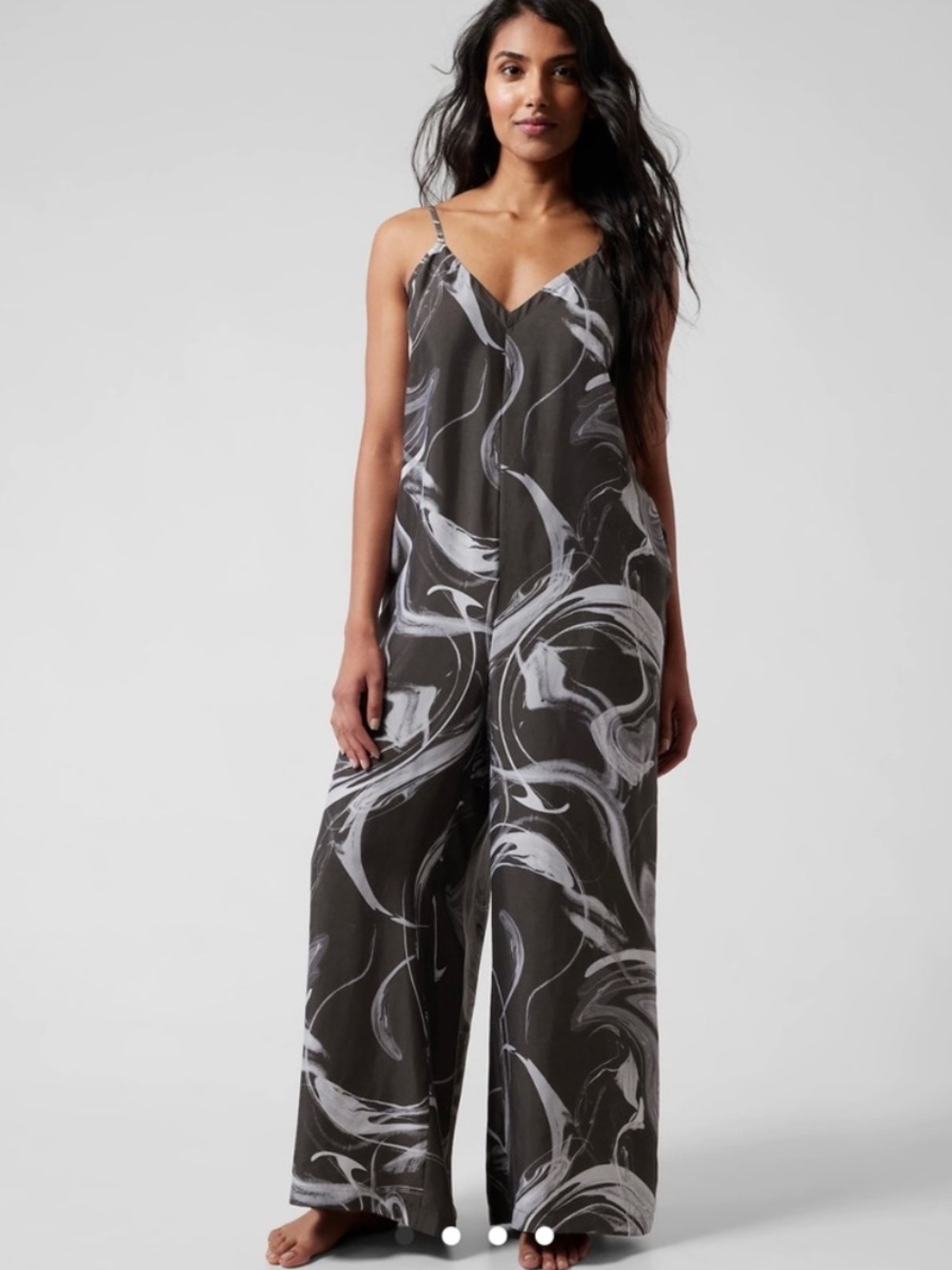 Athleta Calm Cool Romper Wide Leg Marble Abstract Black Size XS